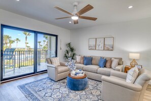 The soft coastal hues and the brand new furnishings are the final touches on the total renovation that was just completed.