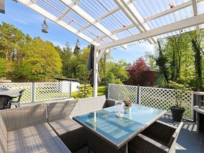 Furniture, Outdoor Furniture, Shade, Porch, Outdoor Table, Chair, Garden, Balcony, Patio, Outdoor Structure