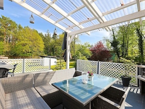 Furniture, Outdoor Furniture, Shade, Porch, Outdoor Table, Chair, Garden, Balcony, Patio, Outdoor Structure
