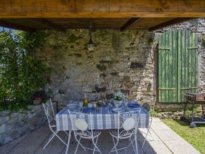 Furniture, Table, Plant, Building, Chair, Wood, Outdoor Furniture, Outdoor Table, Shade, Tree