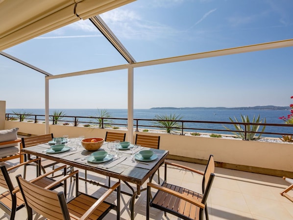 Water, Sky, Furniture, Table, Property, Building, Azure, Chair, Shade, Lighting