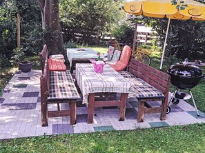 Plant, Furniture, Outdoor Furniture, Outdoor Table, Chair, Grass, Tree, Wood, Shade, Leisure