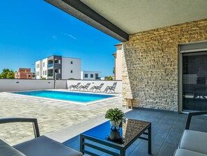 Property, Plant, Furniture, Table, Window, Building, Azure, Blue, Flowerpot, Shade