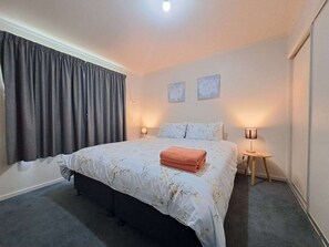 Bedroom set up with King bed. We can set this up with 2x Single beds instead, with advance notice.