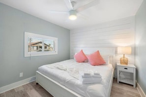 This bedroom has a king sized bed