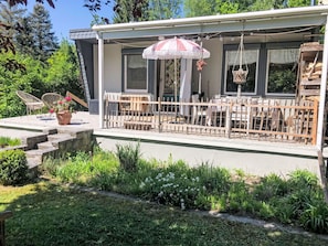 Cottage, Porch, Home, Furniture, Door, Shade, Garden, Outdoor Table, Yard
