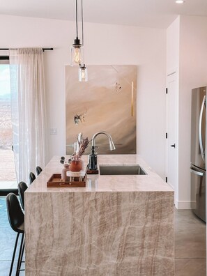 Luxurious waterfall kitchen island