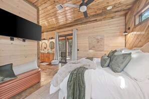 Our well-appointed bedroom has a king bed, a Smart TV and an ensuite bathroom.