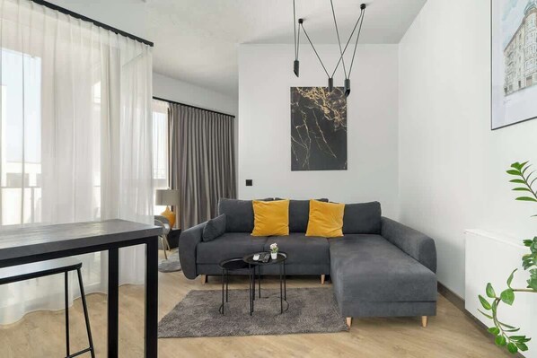 Spacious living room with full equipment. 