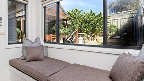 Daybed looking out to backyard
