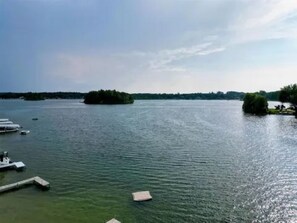 View of Lake Evans from private beach and dock.