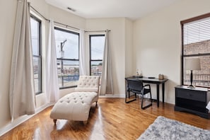Desk, Furniture, Table, Chair, Lamp