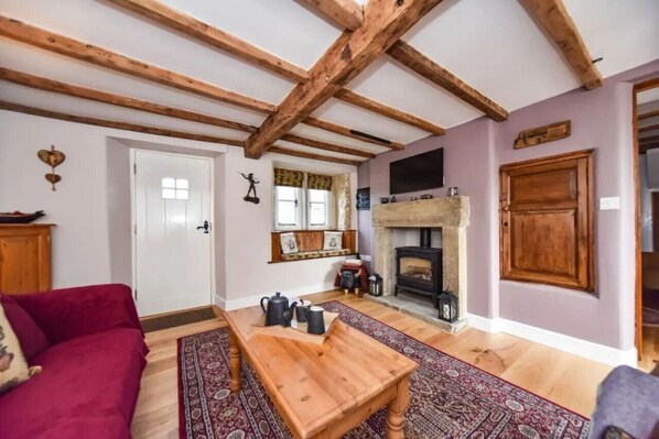 Living room with cosy electric log effect burner