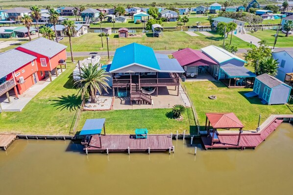 Ariel view of the back of the house