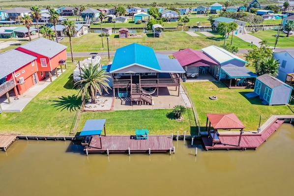 Ariel view of the back of the house