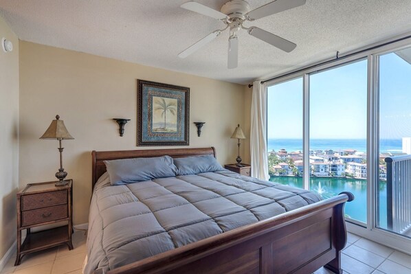 Indoors, Ceiling Fan, Furniture, Bed, Bedroom