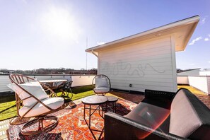 Rooftop deck with photo op and comfortable seating