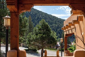 View from porch on parking area below.