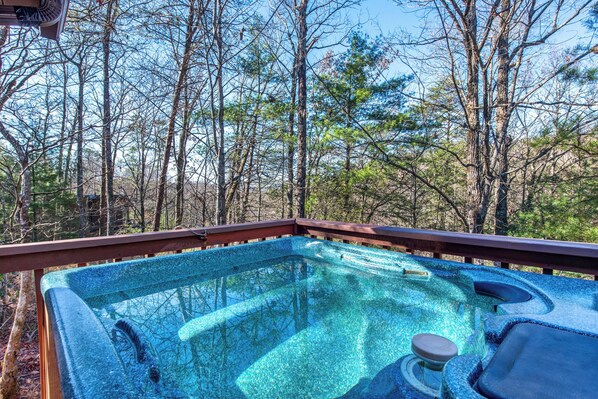 Private hot tub with a spectacular view