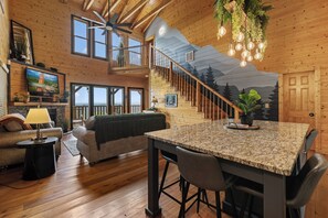 Living room with TV and Fireplace