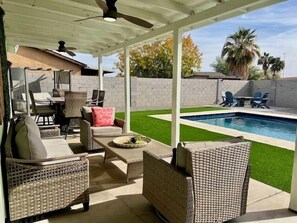 Surrounded by tropical landscaping, our private pool is the perfect oasis for relaxation and fun. 
