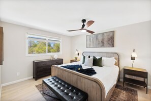 Ooooh, this primary suite with adjoining bathroom has high quality mattress and bedding.  Relax in style here!