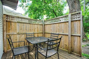 Discover your personal oasis on the private deck overlooking our quiet backyard