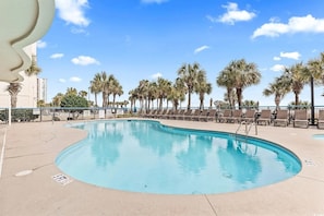 Outdoor pool with palm trees