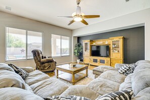 Living Room | Single-Story Home | Smart TV | Central A/C | Electric Heating