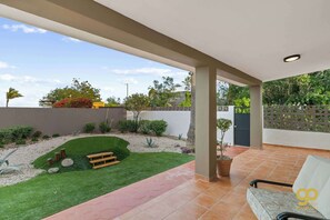 The enclosed backyard is great for hanging out at home