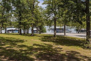 This cottage doesn't have a lake view, as it is behind another cottage. But there is easy access to this view and other excellent lake views from the resort property.