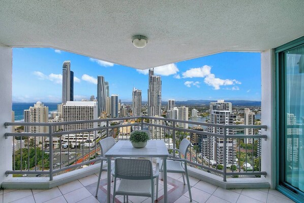 Enjoy a morning cuppa or a sunset wine on your private, 26th-level balcony while you soak up sweeping views of the beach and the city skyline. 