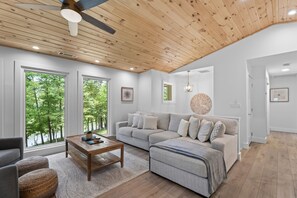 Cozy Elegant Living Room with Stunning Views of Lake Lanier