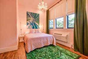 Suite 103 – The Accessible 1st Floor Chandelier Canopy Suite offers a King and Queen Casper Bed, Smart TV, and private Bathroom (2)
