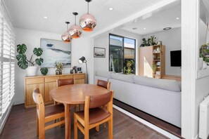 Large open plan kitchen, living and dining.