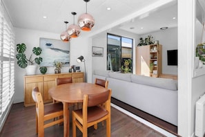 Large open plan kitchen, living and dining.