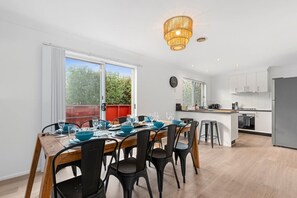 The open plan living and dining is large!