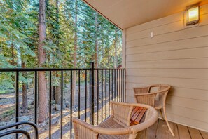 Exterior: Balcony, outdoor seating, gas BBQ, serene surroundings