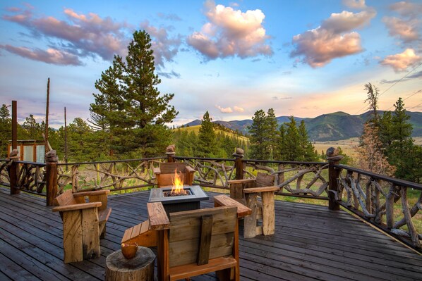 Gas fire pit with custom built chairs