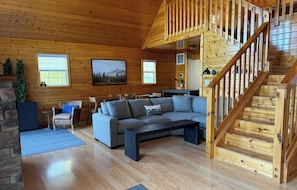 Great room includes living room, dining room and leads into kitchen (back corner).