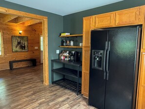 Kitchen with coffee bar. 