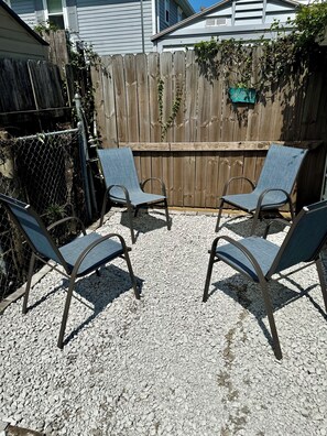 Our cute and cozy outdoor seating area. Enjoy the New Orleans weather