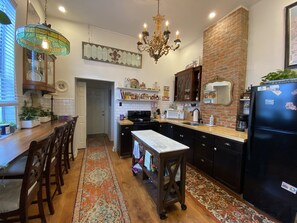 Our beautiful renovated kitchen. Stocked with everything you need to cook meals