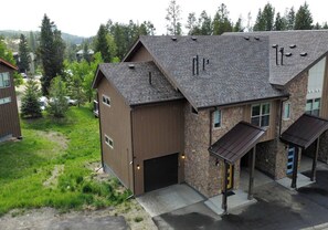 View from above showing the front entrance and 3 levels of living space
