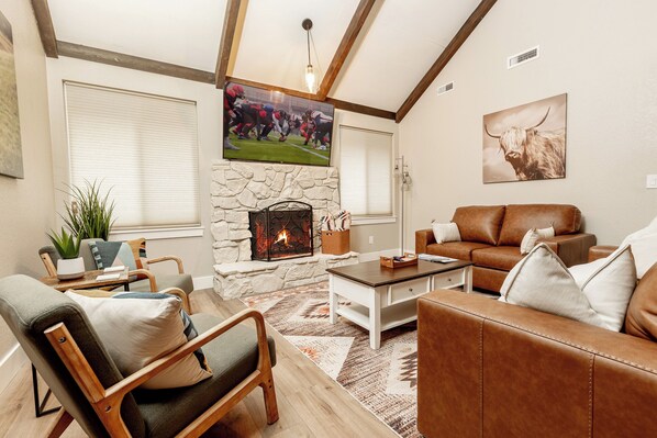 Lots of room for everyone to have a seat and enjoy the 70" Smart TV