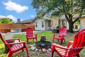 Backyard with Fire Pit, Heated Pool and Gazebo