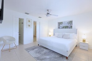 Our master bedroom with a King size bed, smart TV & private bathroom.