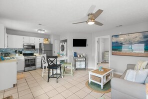 The condo offers an open layout