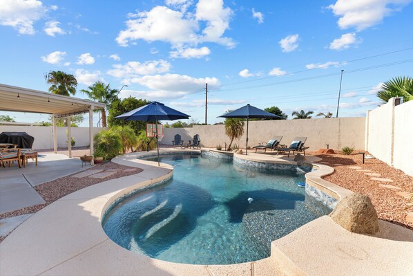 Immerse yourself in vacation bliss at our pool area. 
