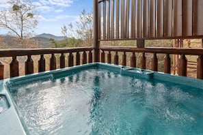 Relax in the bubbling hot tub after a fun day of adventure in the Smokies.